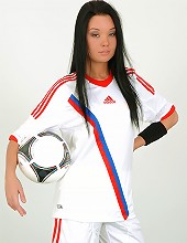 Russian babe in soccer gear strips